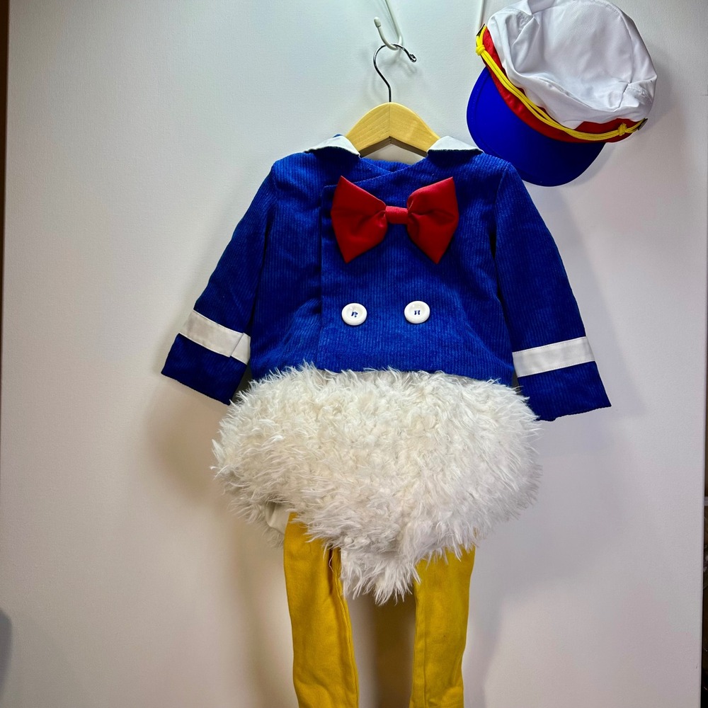 Donald Duck Toddler Costume 3T 4T Blue Sailor Outfit with Hat and Faux Fur Tail